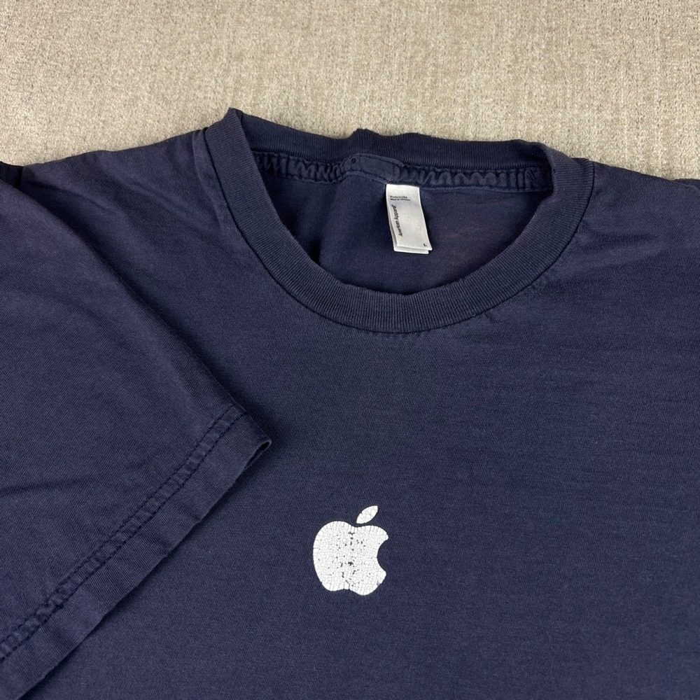 Apple Tech T-Shirt Men's Large Navy Blue Vintage 2000s Logo Promo Tee